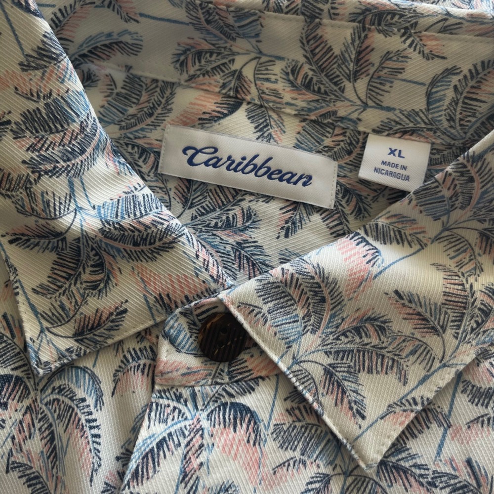 NWT Caribbean Roundtree‎ & Yorke Mens XL Palm Tree Button Up Shirt Short Sleeve
